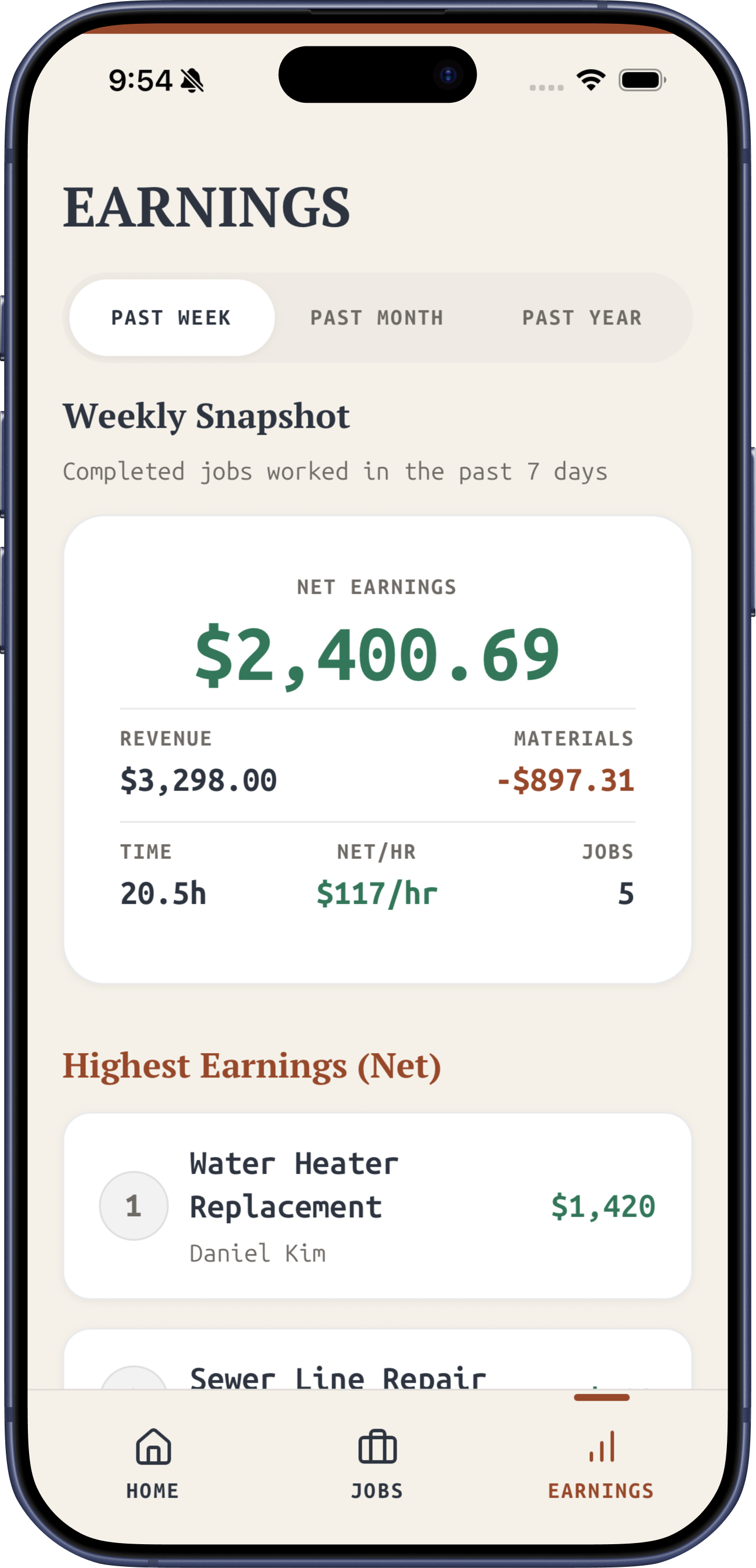 FieldSoli earnings summary screen